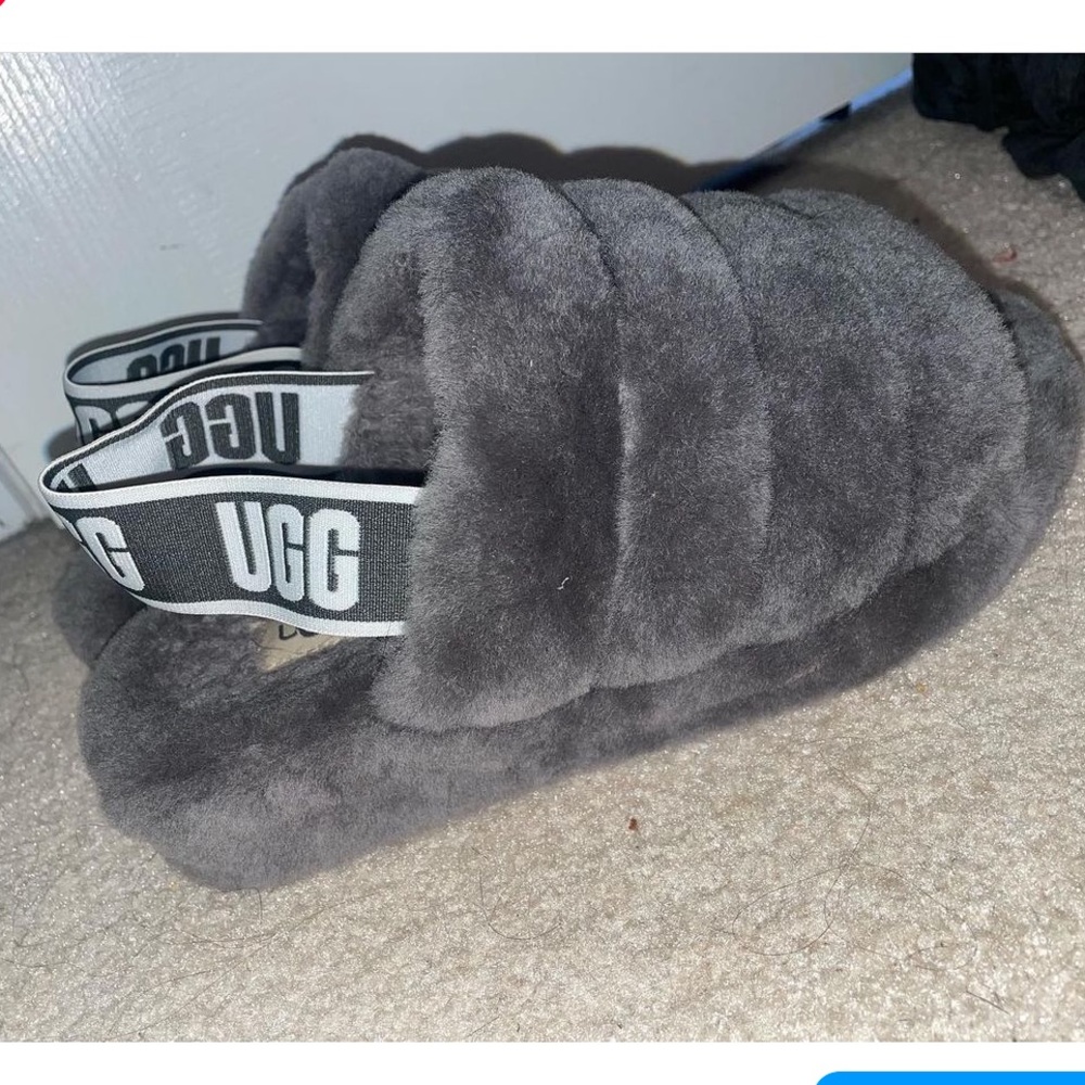 Grey fluff yeah UGG slide slippers